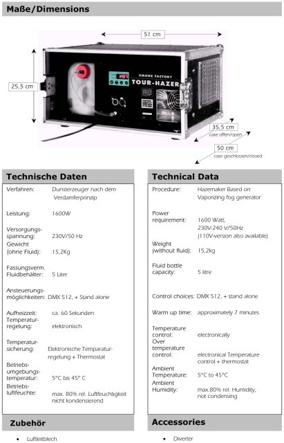 SMOKE FACTORY Tour Hazer MK2-S - NEU!! – Datenblatt