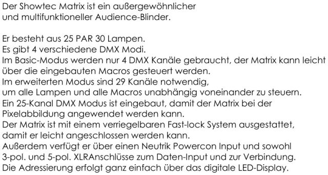 SHOWTEC Matrix Blinder 5 x 5 – Detailbeschreibung